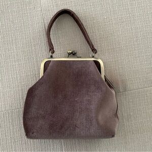 Anthropologie Soft Greyish Brown Corduroy Frame-Top Wristlet